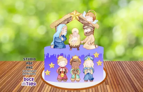 Topo de Bolo Natal Presépio 01 Studio/PDF/PNG