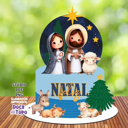 Topo de Bolo Natal Presépio 12 Studio/PDF/PNG