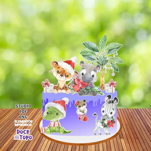 Topo de Bolo Natal Safari Aquarela 01 Studio/PDF/PNG