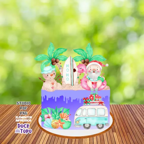 Topo de Bolo Natal Tropical 01 Studio/PDF/PNG
