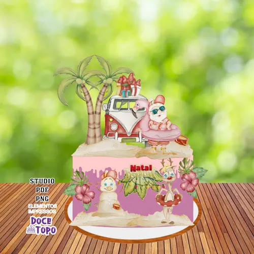 Topo de Bolo Natal Tropical 03 Studio/PDF/PNG