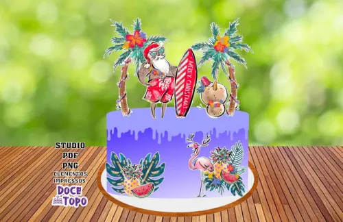 Topo de Bolo Natal Tropical 04 Studio/PDF/PNG