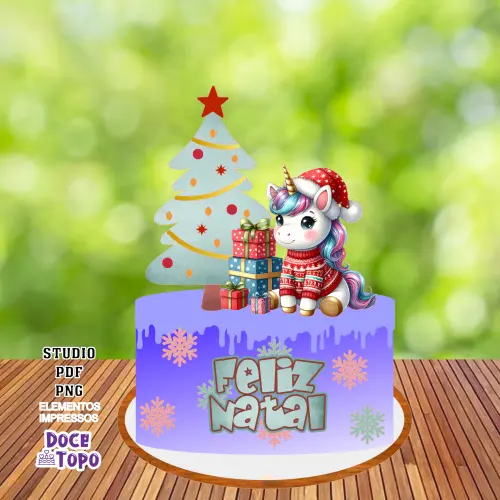 Topo de Bolo Natal Unicórnio 01 Studio/PDF/PNG