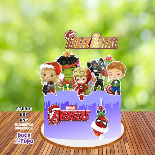 Topo de Bolo Natal Vingadores Studio/PDF/PNG