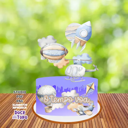 Topo de Bolo O Tempo Voa 01 Studio/PDF/PNG