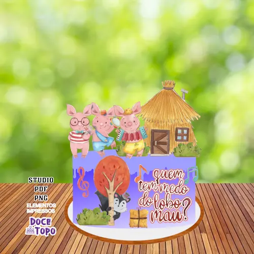 Topo de Bolo Os 3 Porquinhos 03 Studio/PDF/PNG