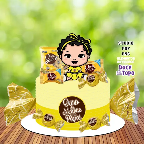 Topo de Bolo Ouro Branco 01 Studio/PDF/PNG