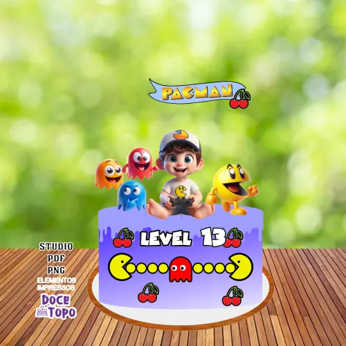 Topo de Bolo Pacman 01 Studio/PDF/PNG