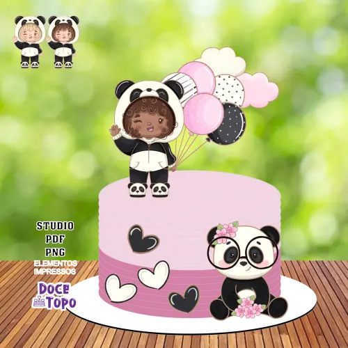 Topo de Bolo Chá Revelação Panda 01 Studio/PDF/PNG