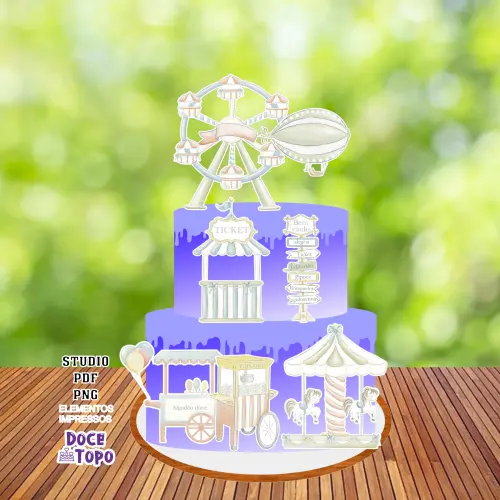 Topo de Bolo Roda Parque de Diversões Studio/PDF/PNG