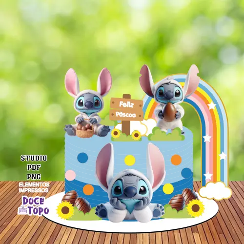 Topo de Bolo Páscoa Stitch 01 Studio/PDF/PNG