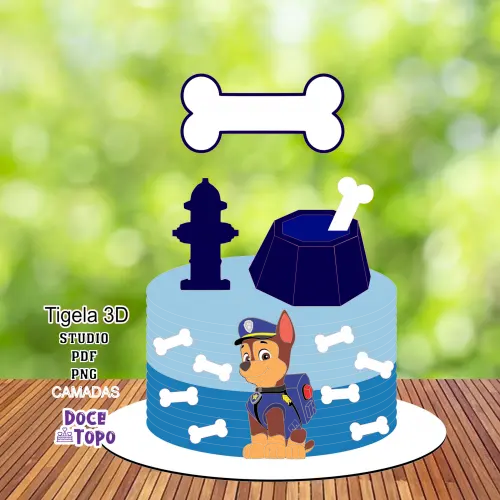 Topo de Bolo Patrulha Canina Chase Studio/PDF/PNG
