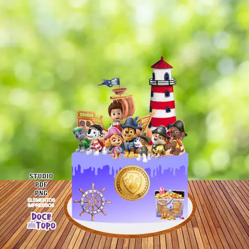 Topo de Bolo Patrulha Canina Piratas Studio/PDF/PNG