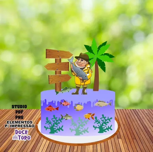 Topo de Bolo Pescaria 01 Studio/PDF/PNG