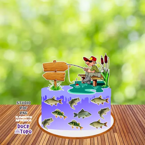 Topo de Bolo Pescaria 03 Studio/PDF/PNG