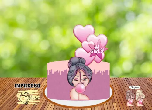 Topo de Bolo Pink Girl 01 Studio/PDF/PNG