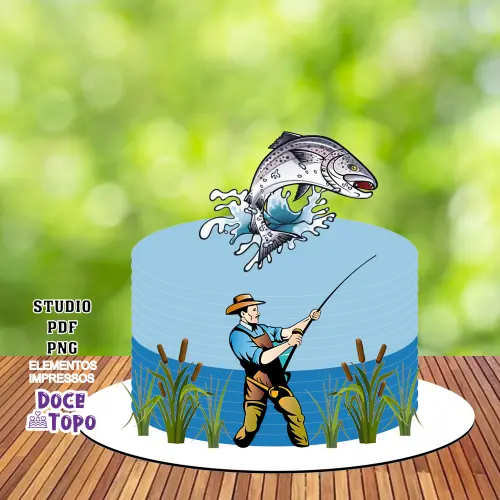 Topo de Bolo Pescaria 05 Studio/PDF/PNG
