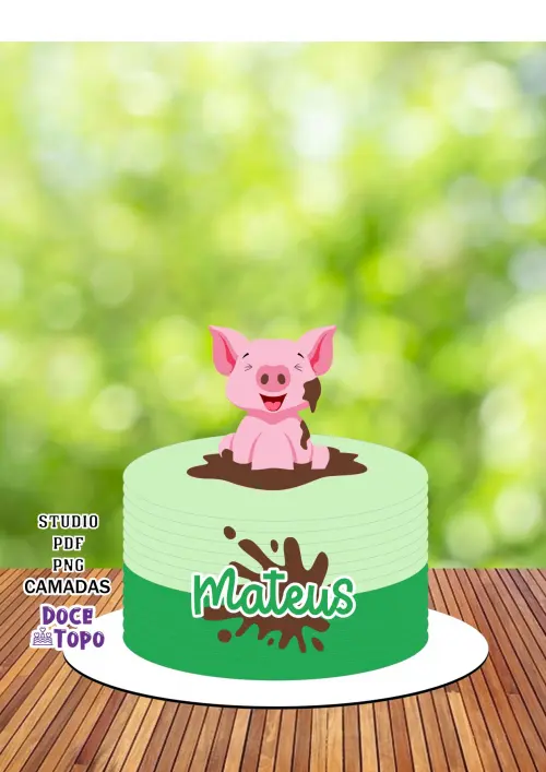 Topo de Bolo Porquinho 01 Studio/PDF/PNG