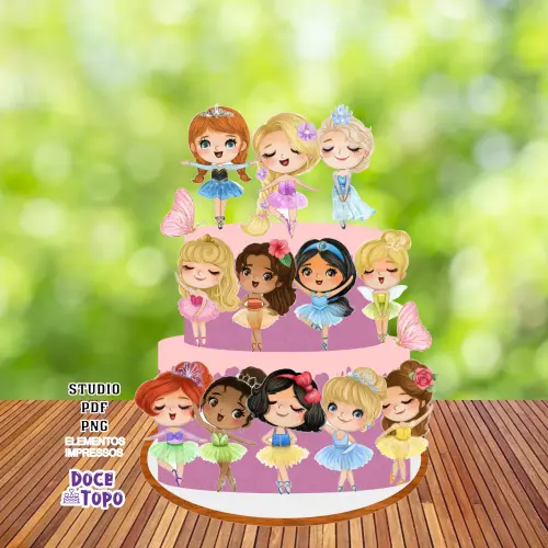 Topo de Bolo Princesas Bailarinas Studio/PDF/PNG