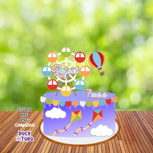 Topo de Bolo Roda Gigante e Balão Studio/PDF/PNG