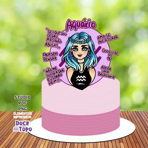 Topo de Bolo Signos - Aquário Studio/PDF/PNG