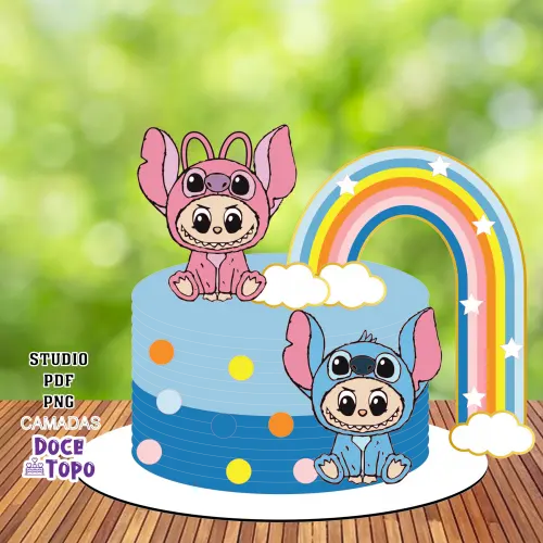 Topo de Bolo Labubu Stitch 01 Studio/PDF/PNG