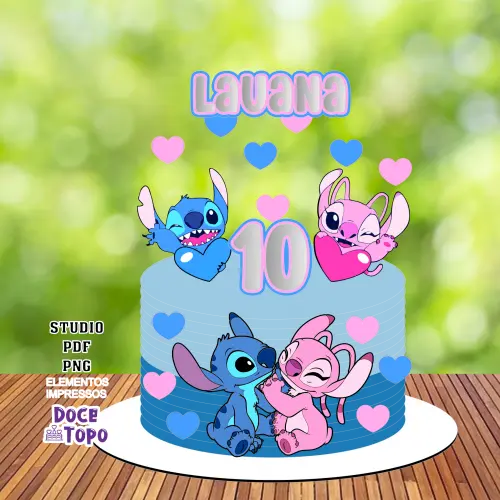 Topo de Bolo Stitch e Angel 04 Studio/PDF/PNG