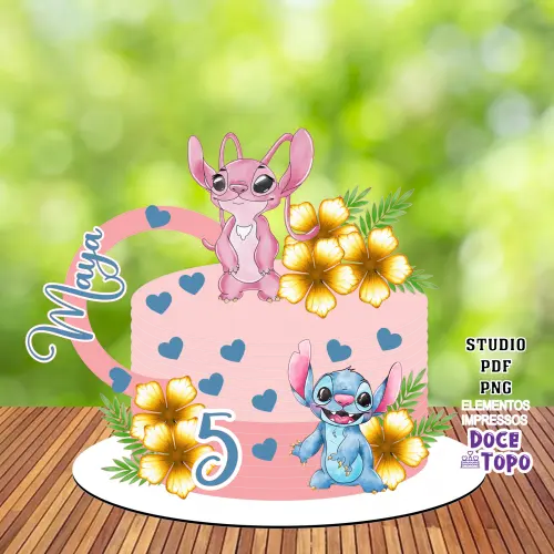 Topo de Bolo Stitch e Angel 05 Studio/PDF/PNG