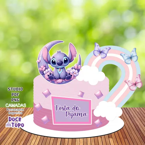 Topo de Bolo Stitch Festa do Pijama 02 Studio/PDF/PNG