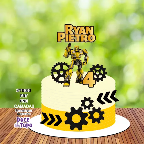 Topo de Bolo Transformers Bumblebee Studio/PDF/PNG