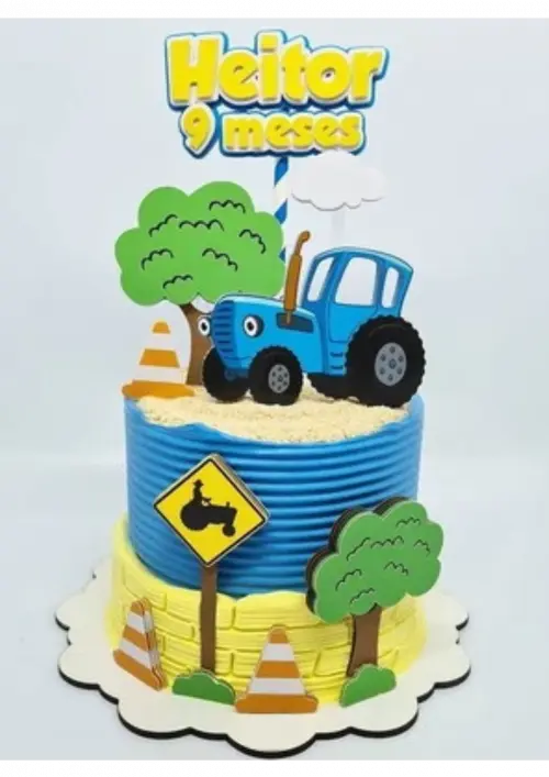 Topo de Bolo Trator Azul 01 Studio/PDF/PNG