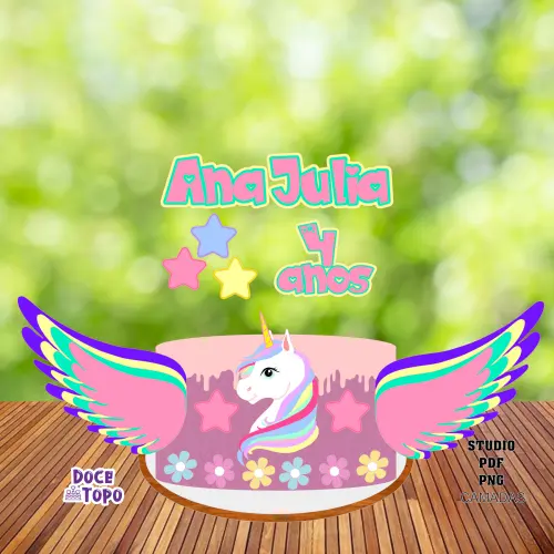 Topo de Bolo Unicórnio 01 Studio/PDF/PNG