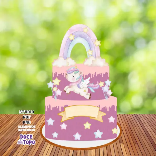 Topo de Bolo Unicórnio 09 Studio/PDF/PNG