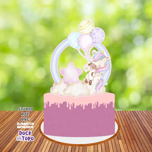 Topo de Bolo Unicórnio 10 Studio/PDF/PNG