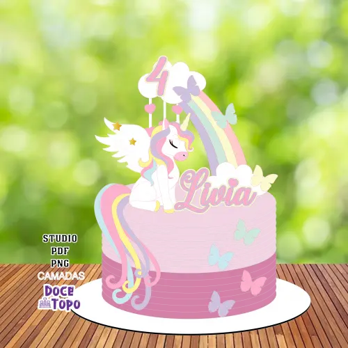 Topo de Bolo Unicórnio 15 Studio/PDF/PNG