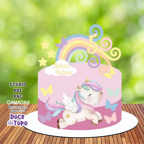 Topo de Bolo Unicórnio 16 Studio/PDF/PNG
