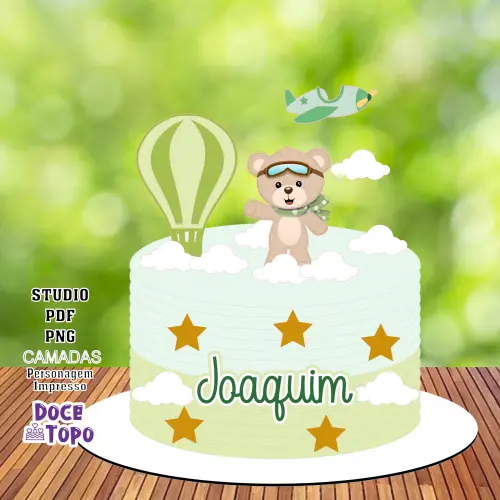 Topo de Bolo Ursinho Baloeiro 03 Studio/PDF/PNG