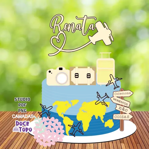 Topo de Bolo Viagem 05 Studio/PDF/PNG