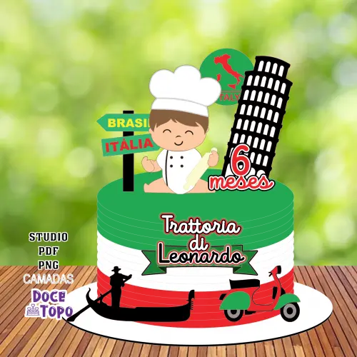 Topo de Bolo Viagem Trattoria Studio/PDF/PNG