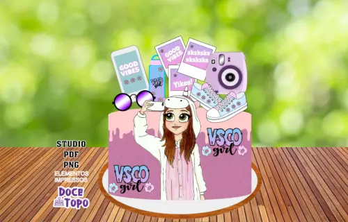 Topo de Bolo VSCO Girl 04 Studio/PDF/PNG