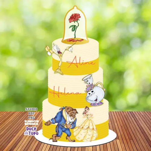 Topo de Bolo A Bela e a Fera 10 Studio/PDF/PNG