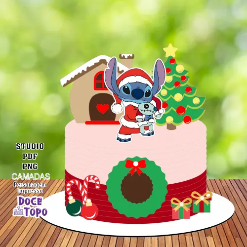 Topo de Bolo Natal Stitch 02 Studio/PDF/PNG