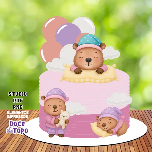 Topo de Bolo Capivara Festa do Pijama 01 Studio/PDF/PNG