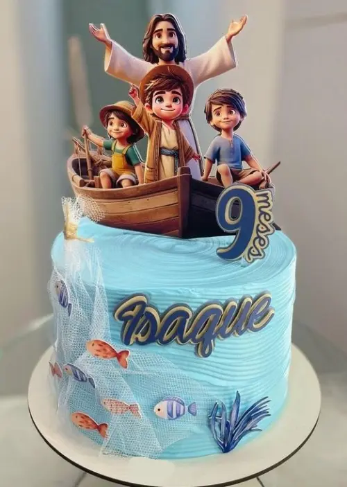 Topo de Bolo Cristão Jesus e Pescadores Studio/PDF/PNG