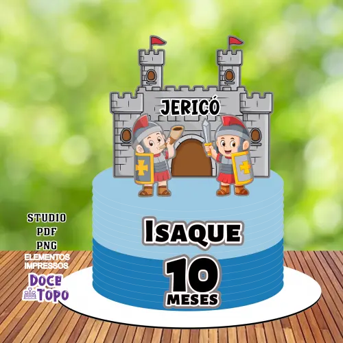 Topo de Bolo Cristão Muralhas de Jericó Studio/PDF/PNG