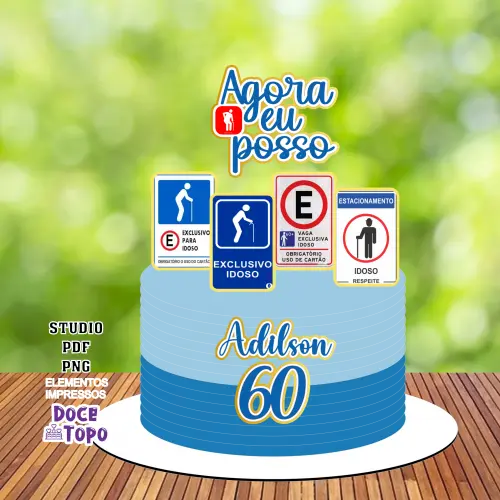 Topo de Bolo Idoso 60 Anos Studio/PDF/PNG