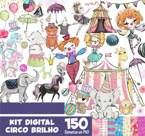 Kit Digital Png Papéis Digitais Circo Brilho 01
