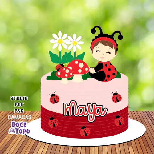 Topo de Bolo Joaninha 01 Studio/PDF/PNG