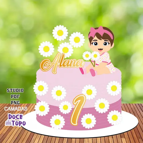 Topo de Bolo Margaridas 04 Studio/PDF/PNG