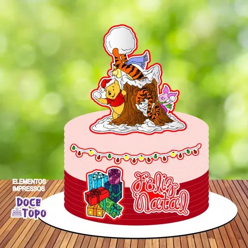 Topo de Bolo Natal Pooh Somente Studio